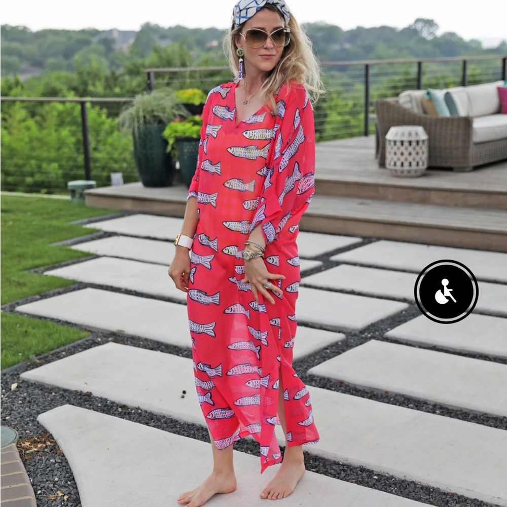 Brooke Wright Cece Fish Patterned Red Kaftan - image 2